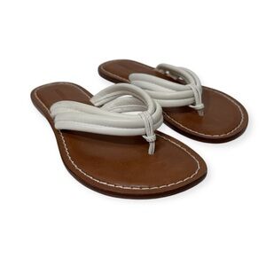 Bernardo White and Brown Leather Flip Flop Sandals